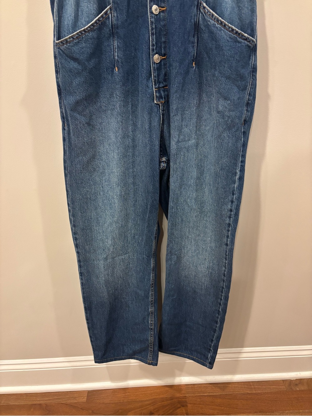 Free People x We the Free Marci Denim Jumpsuit Coveralls Blue XL OBII54494 - Picture 5 of 13